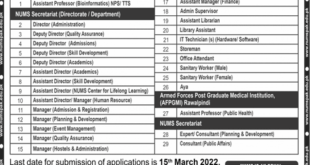 National University of Medical Sciences Latest Job Vacancies in Rawalpindi